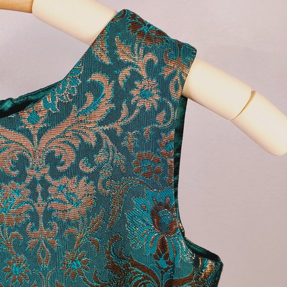 Floral Jacquard Holiday Dress in Green Girls 10 - Picture 5 of 16